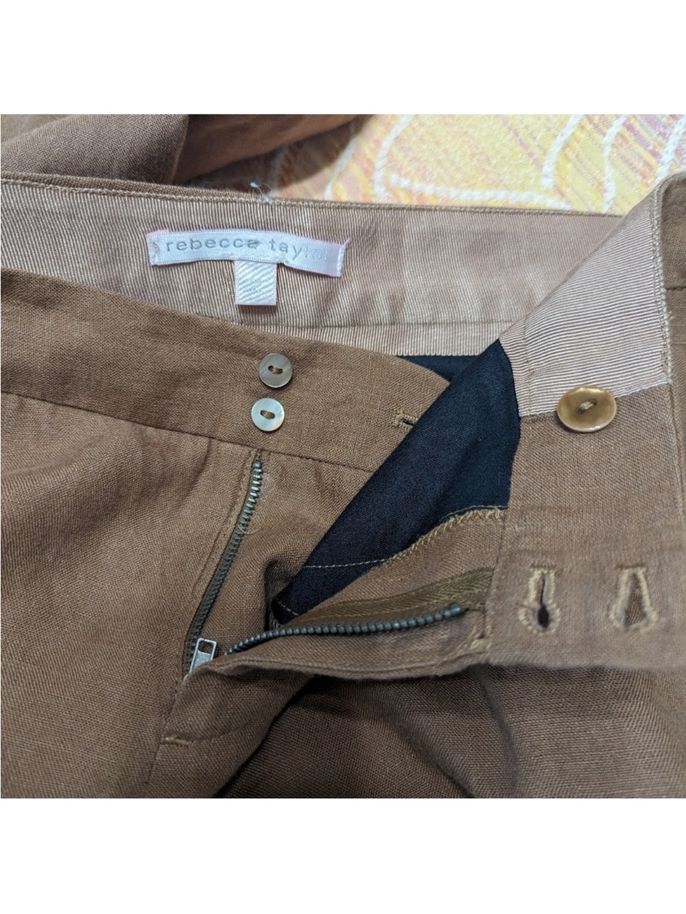 Rebecca Taylor Brown Wide-Leg Linen Pants - Picture 3 of 4